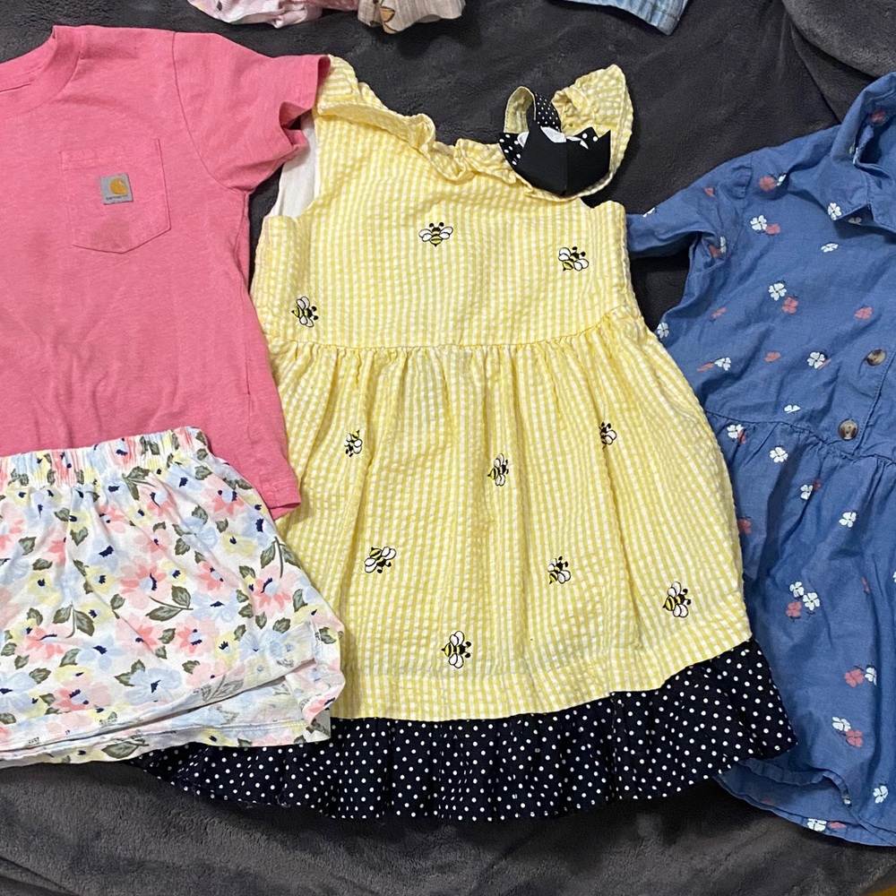 Multiples Yellow Bee-Print Sundress with Navy Polka Dot Trim bundle size 4